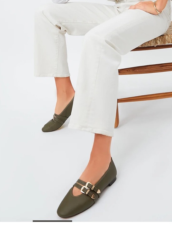 Tuckernuck Shoes - Olive Leather Buckle Nina Flats